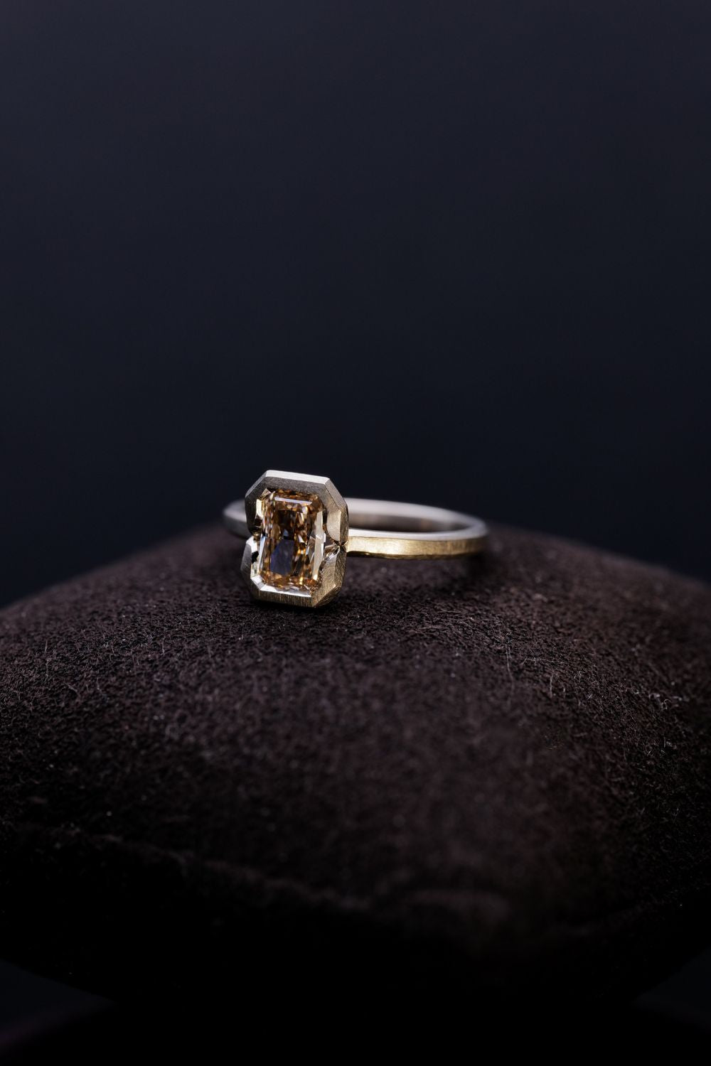 1.04ct Fancy Light Yellow-Brown Cut-Cornered Rectangular Modified Brilliant Cut Natural Diamond Ring