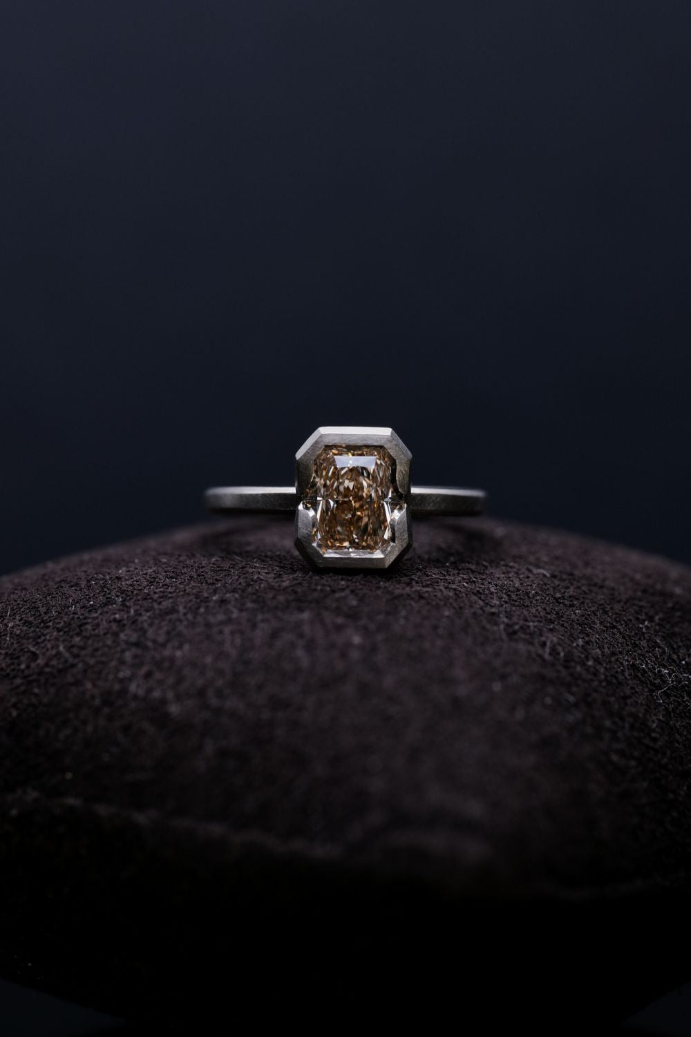 1.04ct Fancy Light Yellow-Brown Cut-Cornered Rectangular Modified Brilliant Cut Natural Diamond Ring