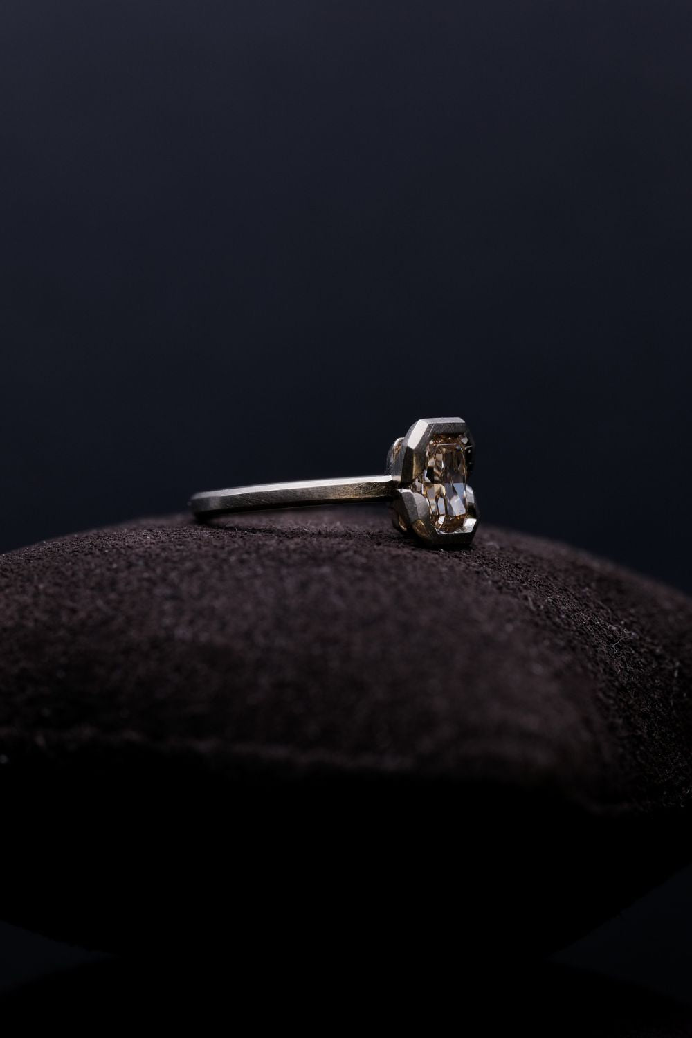 1.04ct Fancy Light Yellow-Brown Cut-Cornered Rectangular Modified Brilliant Cut Natural Diamond Ring