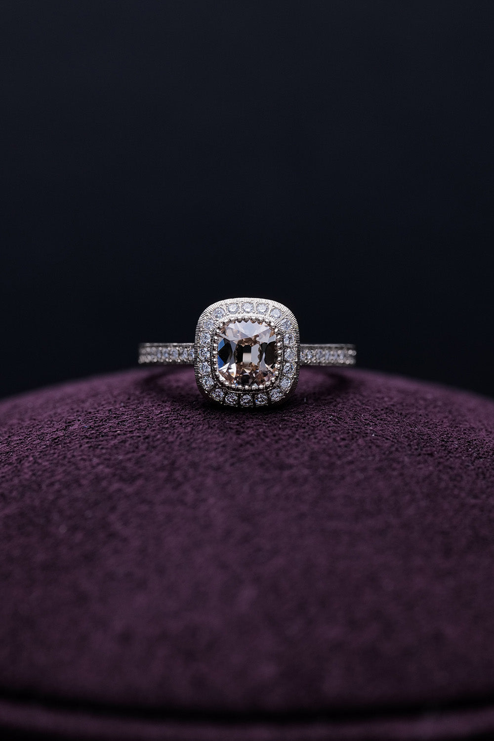 1.07ct Light Brown Cushion Mixed Cut Natural Diamond Ring