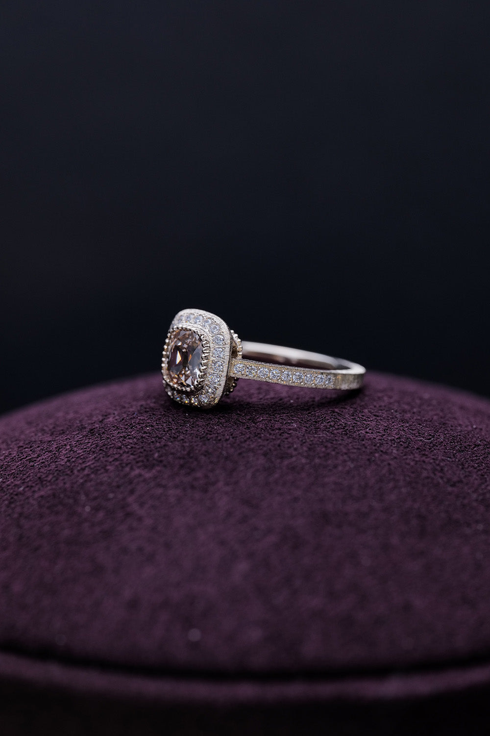 1.07ct Light Brown Cushion Mixed Cut Natural Diamond Ring