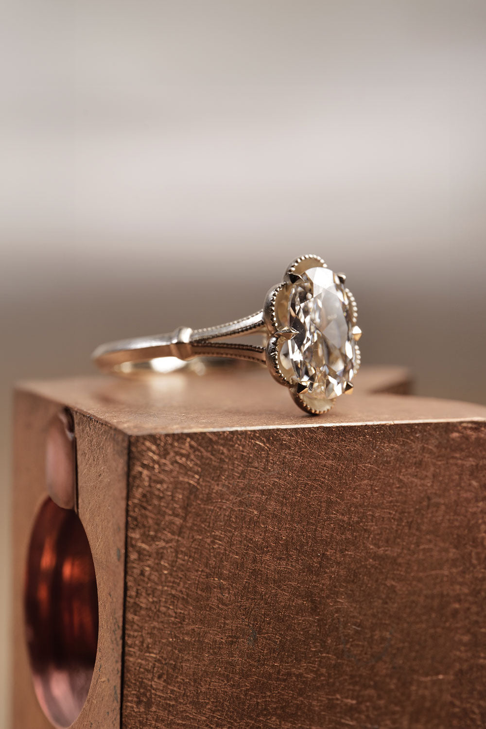 Oval Brilliant Cut Faint Brown Colour Natural Diamond Ring