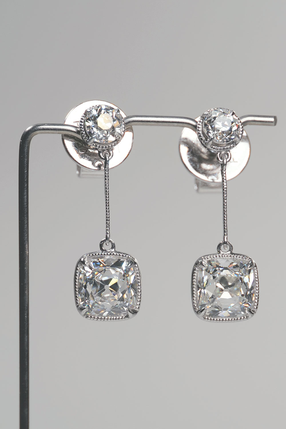 1.00ct and 1.01ct Old Mine Brilliant Cushion Cut Diamond Earrings