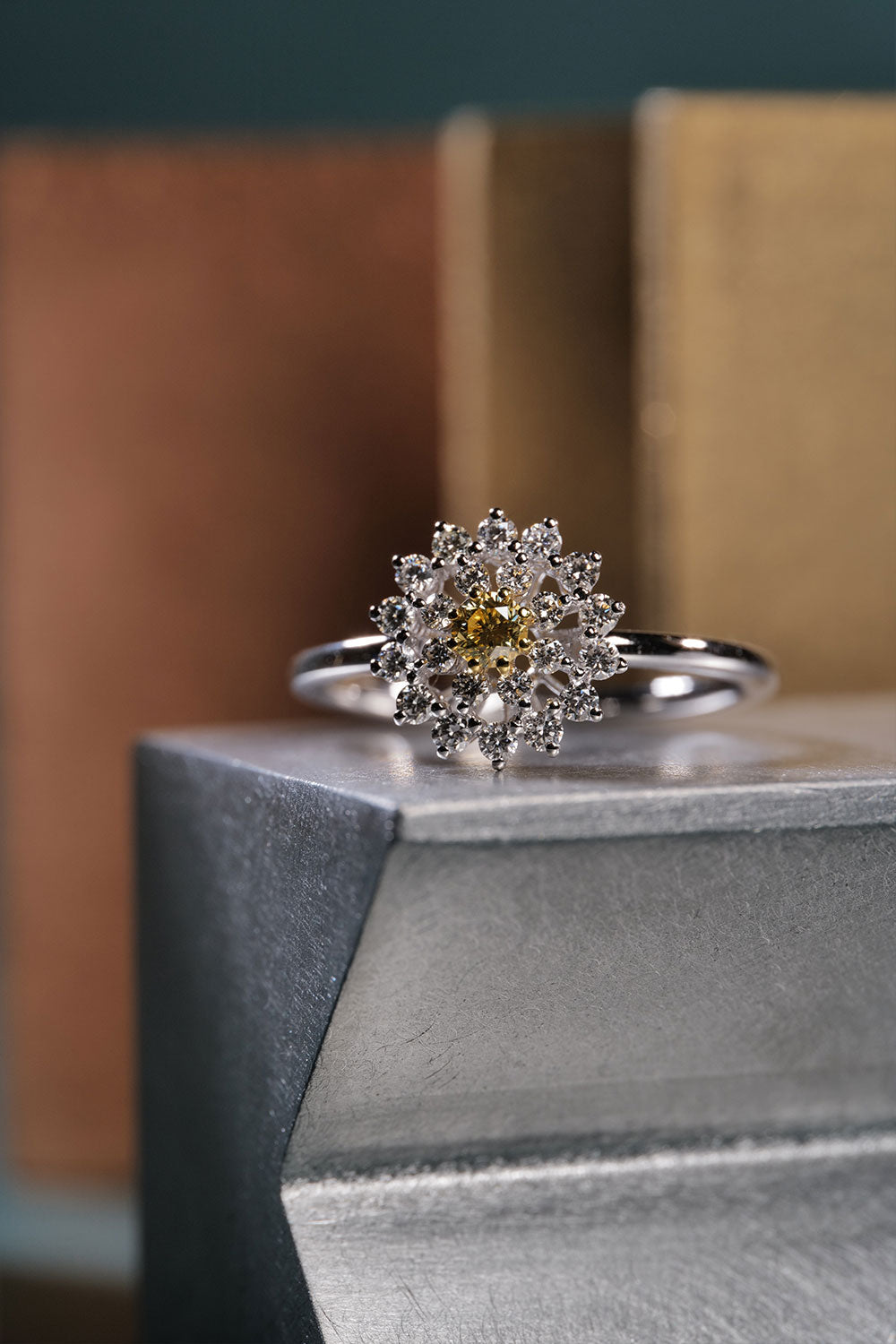 0.11ct Yellow Diamond & 0.31ct Natural Diamond Ring