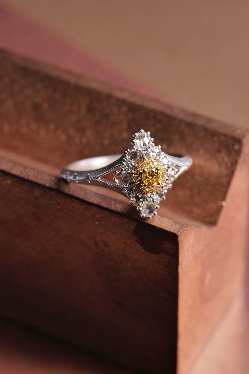 0.11ct Yellow Diamond & 0.23ct Natural Diamond Ring