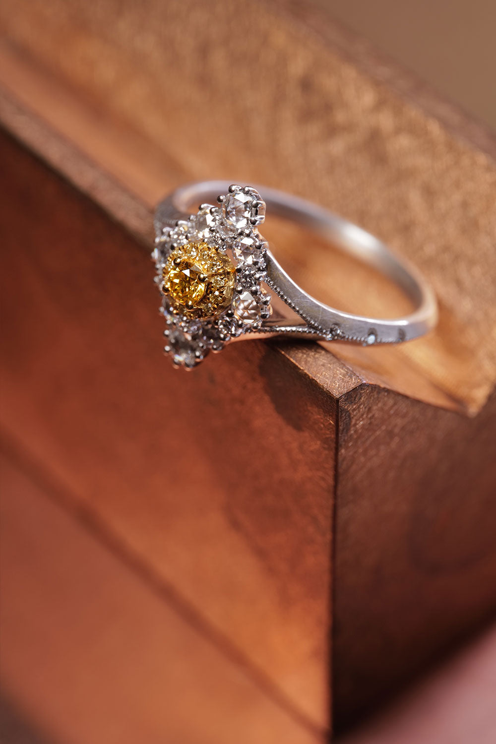 0.11ct Yellow Diamond & 0.23ct Natural Diamond Ring