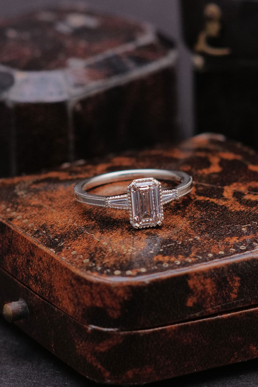 1.03ct Fancy Light Brown Emerald Cut Natural Diamond Ring