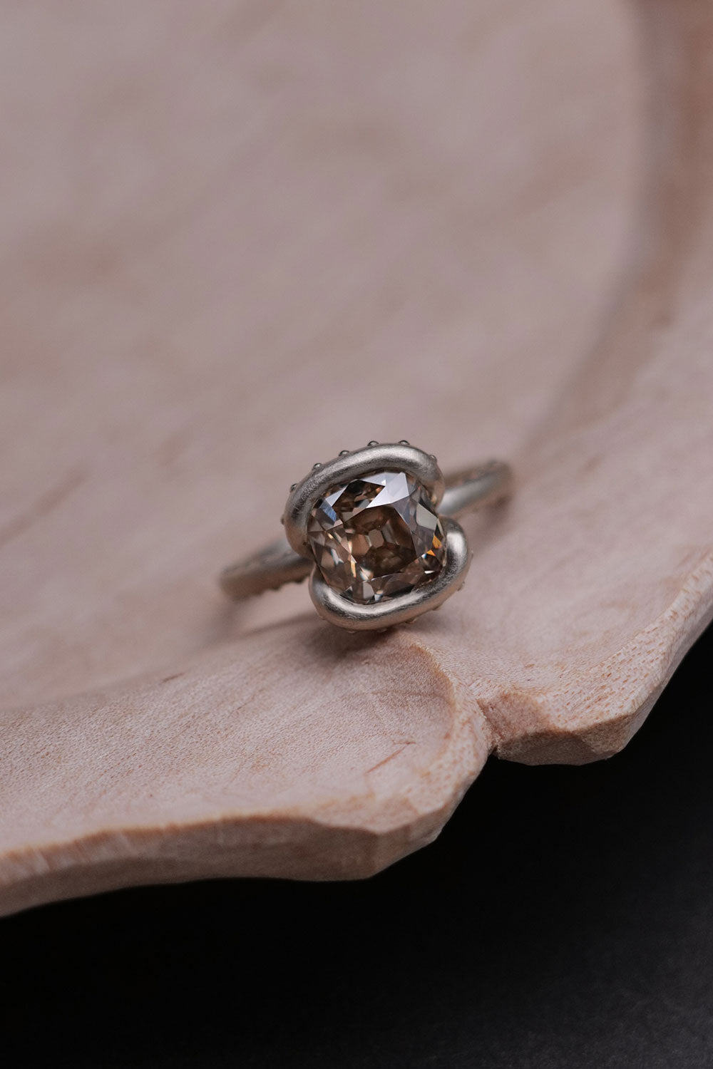 3.51ct Fancy Light Brown Cushion Mixed Cut Natural Diamond Ring