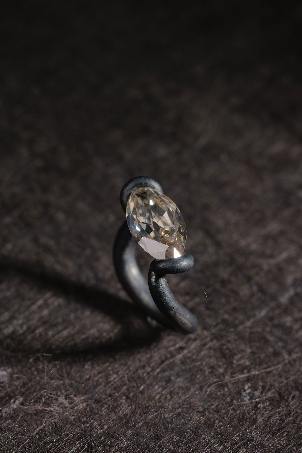 Leen Heyne 5.07ct Brown Diamond Ring in Tapered & Oxidised Steel